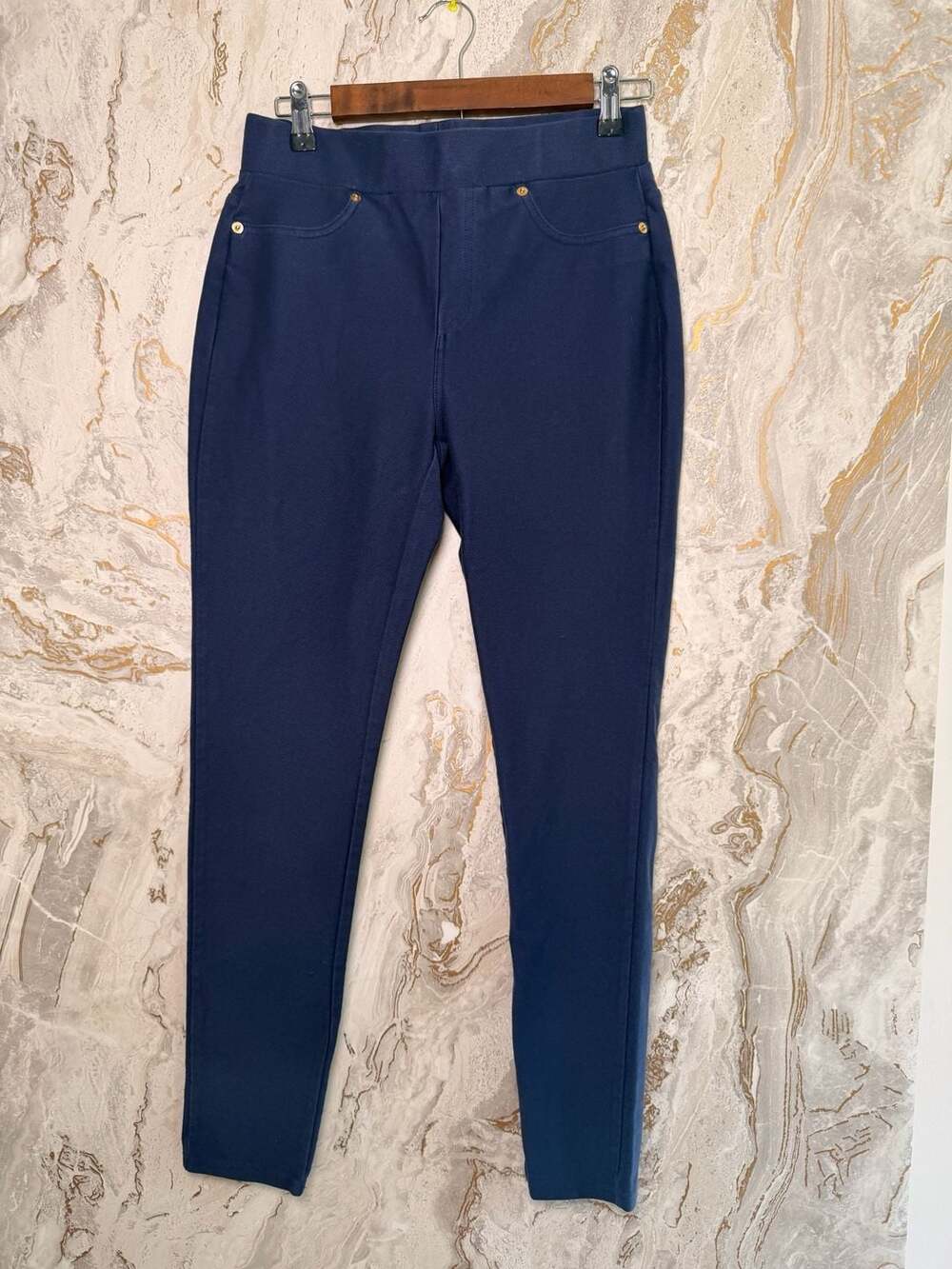 MICHAEL Kors Women's Navy Blue Stretch Pull-On Jeggings with Gold-Tone Hardware